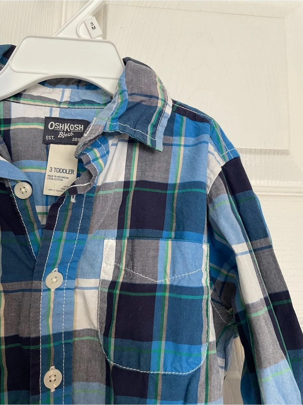 OshKosh 100% Cotton Size 3 Toddler Blue Plaid Button-Up Shirt for Kids